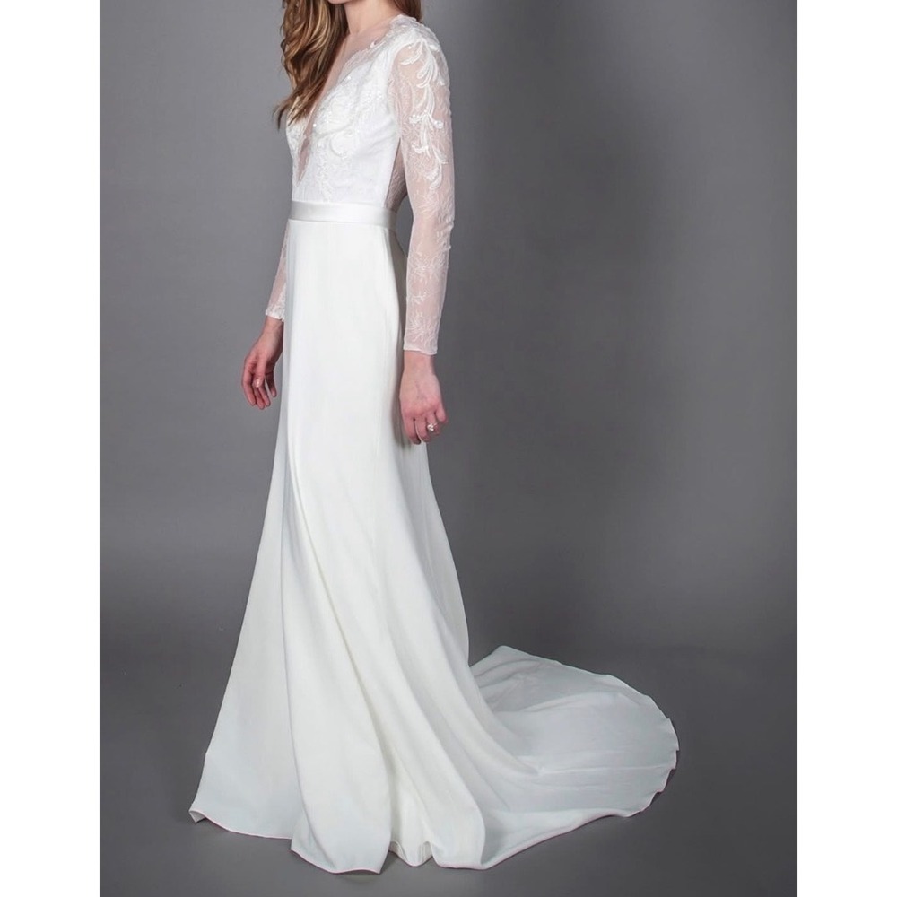 Robert Bullock Charlie Bridal Gown Ivory Lace Long Sleeve Wedding Dress Size 12